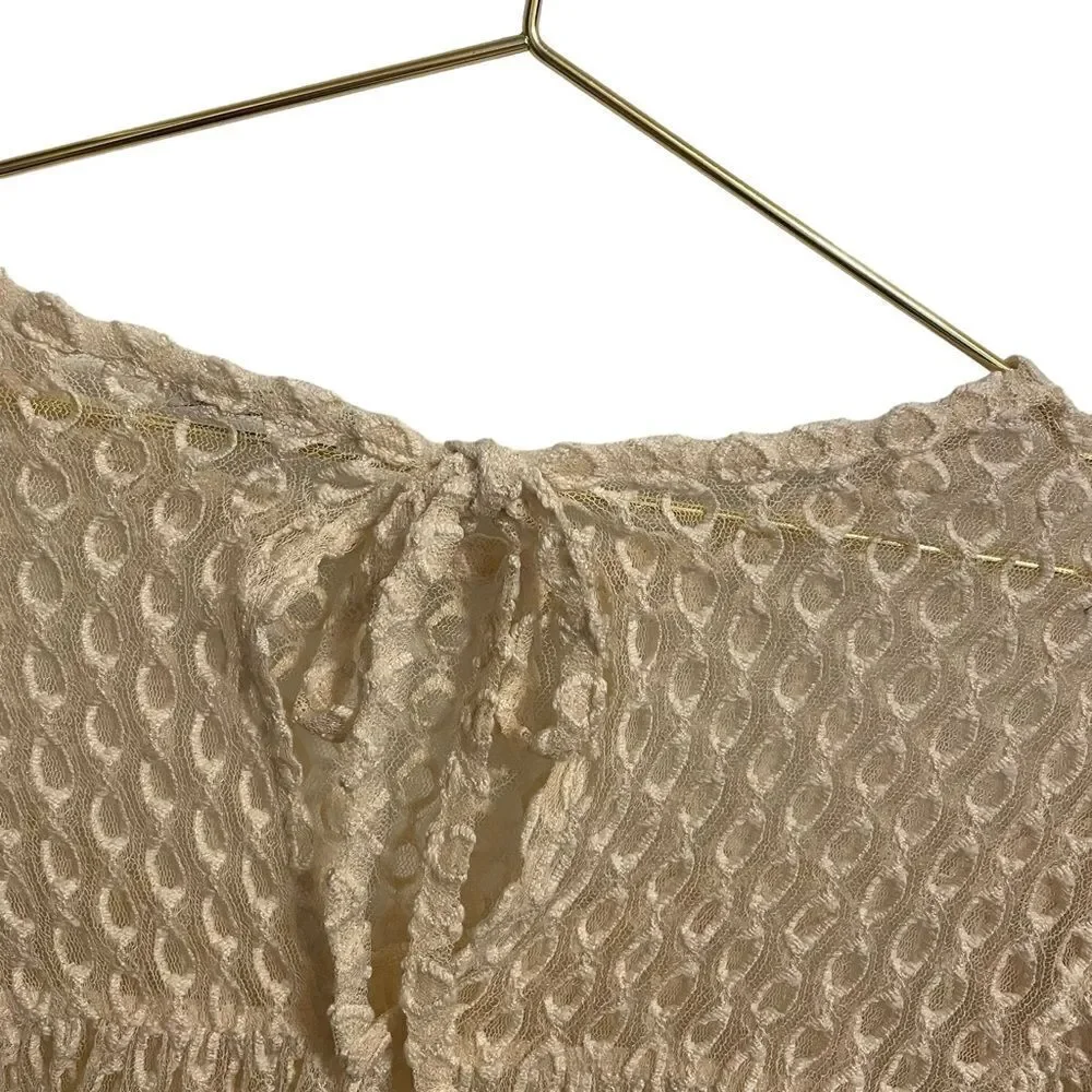 Zara Cream Embroidered Scoop Neck Puff Sleeve Blouse Shear Size MED